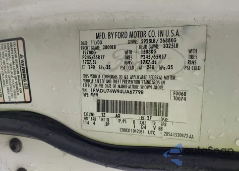 2004 Ford Explorer Eddie Bauer from USA, damaged, VIN 1FMDU74W94UA67798